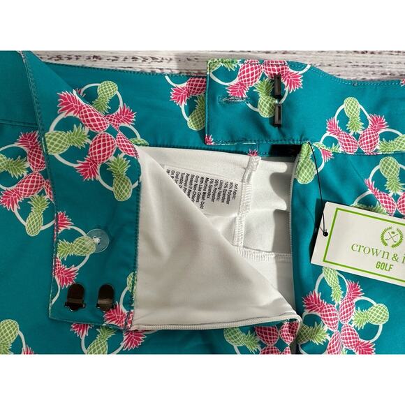Crown & Ivy Golf Skort Skirt sz 10 Turquoise Pineapple Pocket Built In Short New - Picture 9 of 9